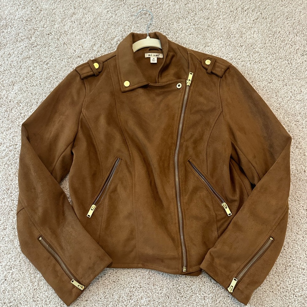 Brown Faux Suede Zip Up Jacket